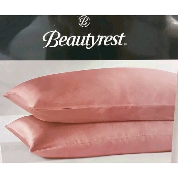2 Pc Beautyrest KING Satin Pillowcases ROSE PINK Silky Therapeutic Hair Skin - Picture 1 of 10